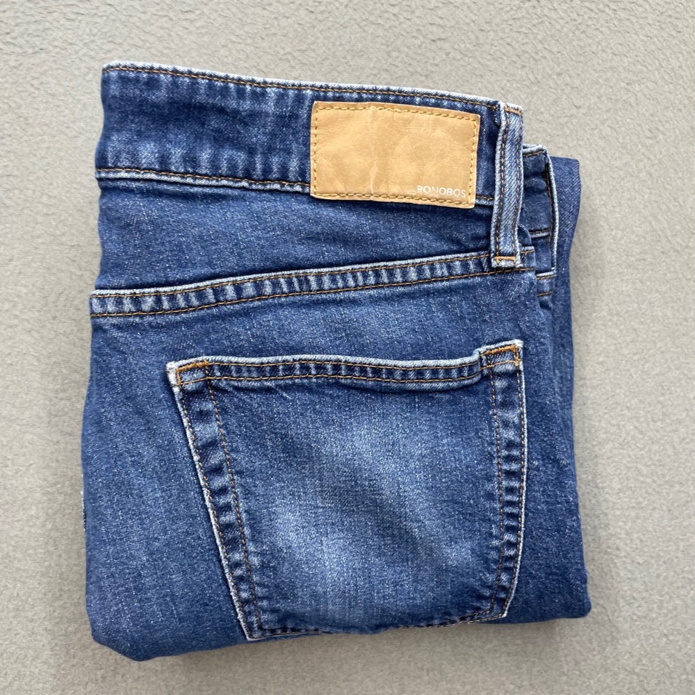 Bonobos Men Jeans Cotton Tencel Stretch 32x30 Tailored Fit Blue Distressed